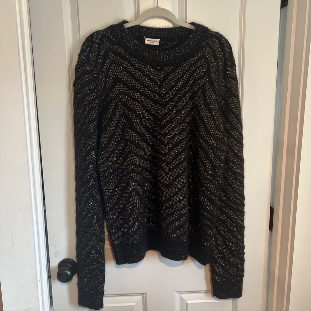 Saint Laurent Black and Gold Zigzag Sweater